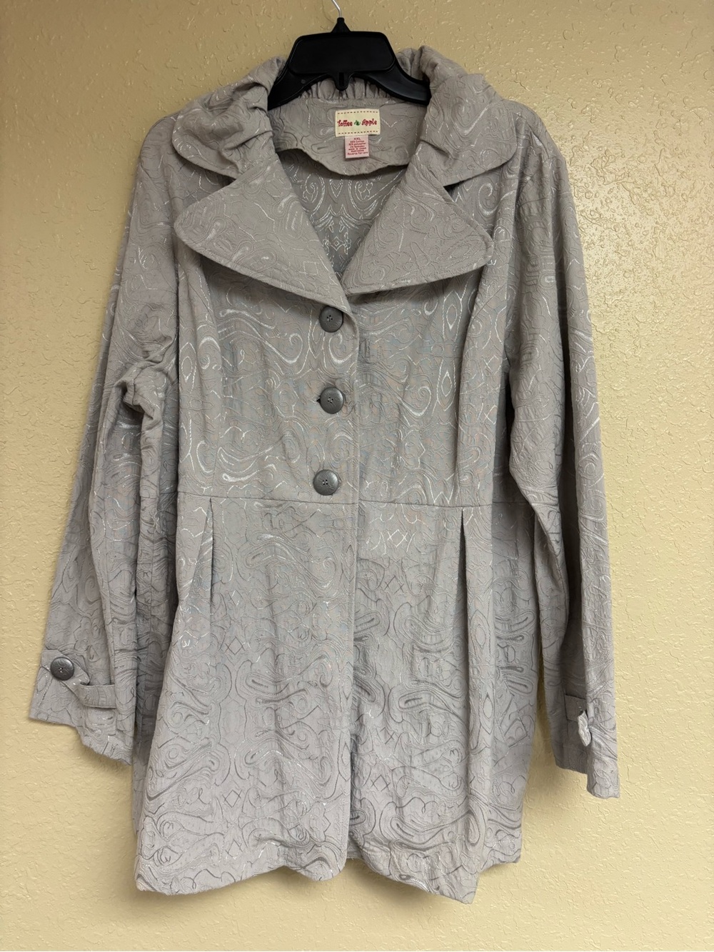 Light Gray Textured Button-Front Trench Coat by Toffee Apple